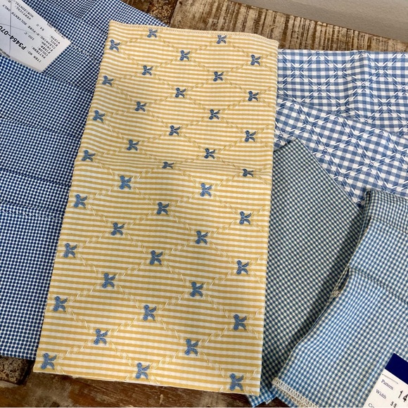 13 Fabric Samples French Country Blue Ginghams and Yellow Stripes - Picture 3 of 15